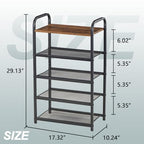 5-Tier Shoe Rack, with Heavy-Duty Metal Grid, Rustic Wooden Top, & Metal Guardrails - Transform Your Space with Style and Functionality Living Room, Kitchen, Bedroom, Garage, & Bathroom - size: 17.32" X 10.24" X 29.13"