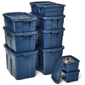 Rubbermaid Roughneck Tote Variety - |Made in the USA| Dark Indigo Metallic, Rugged Plastic Stackable Storage Tote with Lid and Handles (Pack of 10) - size: Variety - 10 Pack