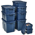 Rubbermaid Roughneck Tote Variety - |Made in the USA| Dark Indigo Metallic, Rugged Plastic Stackable Storage Tote with Lid and Handles (Pack of 10) - size: Variety - 10 Pack