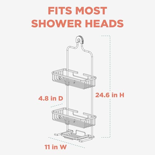 Zenna Home Rustproof Hanging Shower Caddy, Over the Shower Head Caddy with 2 Shelves and Built In Hooks, Aluminum Bathroom Hanging Organizer, Satin Chrome - color: Satin Chrome