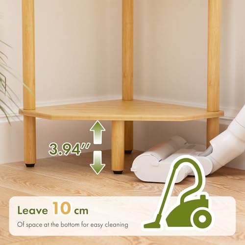 Corner Shelf, 5 Tier Bamboo Corner Bookshelf, 54" Tall Narrow Bookcase, Plant Stand, Corner Display Rack, Shower Caddy, Display Standing Shelf Organizer for Bedroom, Living Room, Kitchen, Home Office - size: 5 Tier