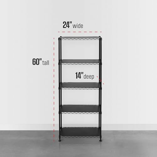 SafeRacks - NSF Certified Storage Shelves, Zinc, Heavy Duty Steel Wire Unit with Adjustable Feet, Garage or Bakers Rack, Kitchen, Pantry Shelf - (24"x14"x60" 5-Tier) (Black) - color: Black, size: 14"x24"x60" 5-Tier