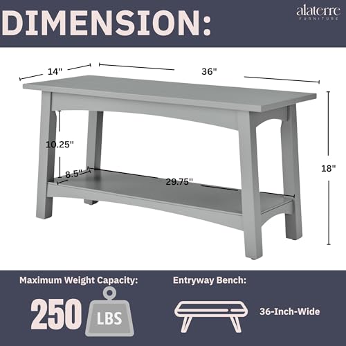 Craftsbury 36-Inch Wood Entryway Bench with Storage Shelf – Dove Gray Accent Bench for Entryway, Hallway, or Living Room – Small Space Seating with Farmhouse Charm by Alaterre Furniture - color: Grey