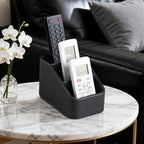 Remote Control Holder, PU Leather Nightstand Organizer Bedside Caddy with 3 Compartments, Small Desk Organizer for Remote/Pen/Glasses/Phone (Black) - color: Black