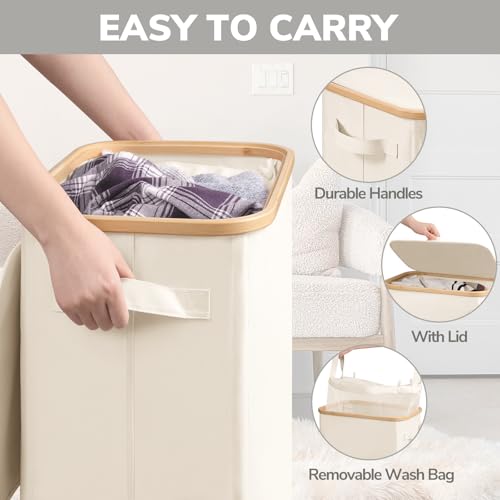 Goodpick Laundry Basket with Wheels, Large Laundry Hamper with Lid 100L Clothes Hamper with Removable Laundry Bag Collapsible Dirty Clothes Basket for Laundry Room, Bedroom, Beige - color: Beige, size: 100L (17.3"L x 13"W x 29.5"H)