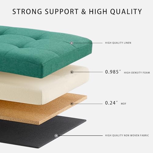 HAUSFRAU 31.5 Inches Ottoman with Storage Bench, Folding Ottoman Bench Small Foot Rest Stool, Bedroom Bench with Flipping Lid, Linen Espresso - color: Espresso, size: 13"D x 31.5"W x 13"H