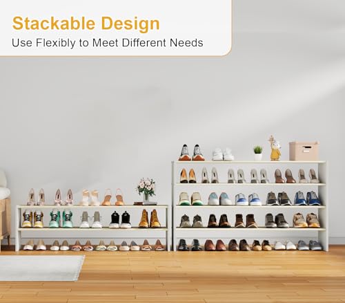 Cidaziya 47.2 Inch Long White Shoe Rack, Stackable Shoe Shelf Organizer for 15-18 Pairs of Shoes, 2 Tier Shoe Storage Organizer for Living Room, Bedroom, Closet, Entryway, Hallway, Garage - size: 1 Pack (47.2" Long)