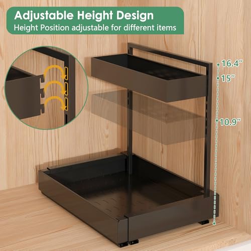 REALINN Expandable Under Sink Organizers and Storage, 2 Tier Under Cabinet Organizer, Heights Adjustable Pull Out Rack for Kitchen Bathroom Laundry, Black, 1 Pack - color: Black, size: 1 Pack
