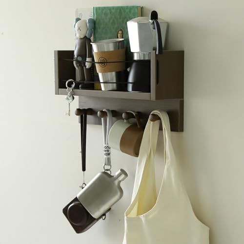 Entrance Coat Rack ，Coat Hooks, Wall-Mounted Wooden Hook Rack, Wall-Mounted Shelves are Very Suitable (Walnut Color Finish-B-1) - style: Walnut color finish-B-1