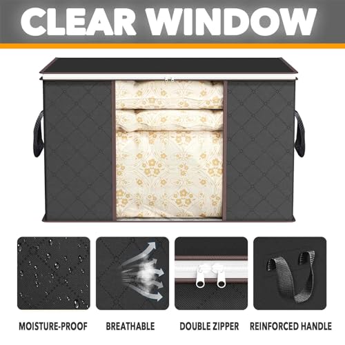 SpaceAid 6 Pack 90L Clothing Storage Bags, Heavy Duty Closet Storage Bins, Extra Large Moving bags, Storage Containers for Clothes, Blankets, Comforters, and Pillows - Black - color: Black, size: 6 Pack