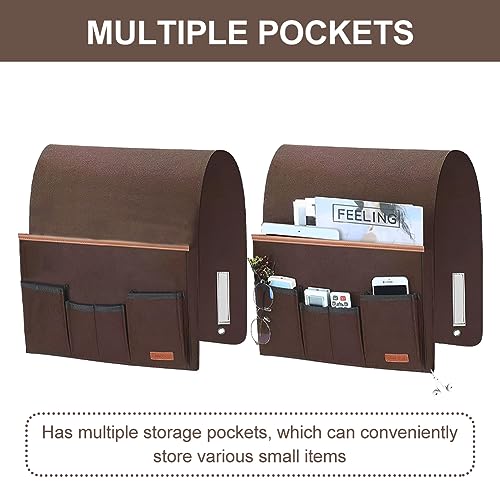 SYCOOVEN Armchair Caddy for Couch Remote Control Holder, Non-Slip Bedside Caddy Organizer Sofa Armrest Organizer for Magazine, Tablet, Phone, iPad(COLOR:brown)