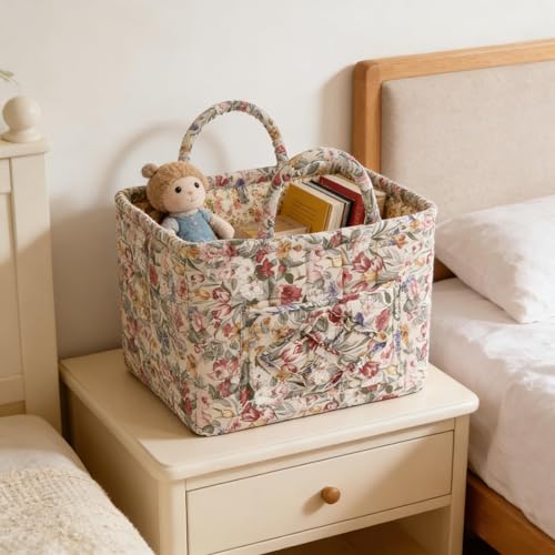 Quilted Laundry Basket with Handles - Multi-Purpose Fabric Storage Basket，Boho Fabric Storage Baskets with Handles for Car, Home & Nursery - Collapsible Square Organizer (multicolor) - color: multicolor