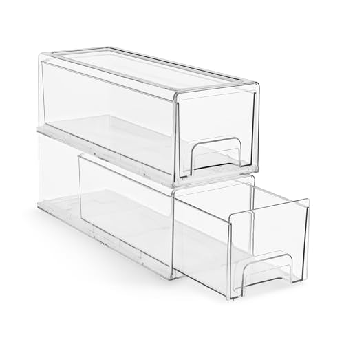 Sorbus Small Wide Clear Stackable Storage Drawers – 2-Pack Plastic Organizer Bins with Handles – Stackable Pull-Out Storage Drawers for Closet, Pantry, Office, Bathroom, Craft, and Toy Organization - color: 2 Pack, size: Small Wide