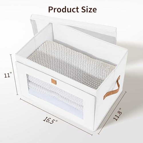 DIMJ Storage Bins with Lids - 5 Pack Large Fabric Closet Organizer with Window & Handles, Collapsible Decorative Storage Boxes for Shelves Under Bed, Books Clothes Blankets Sweaters Organization - color: White, size: Large-5 Pack