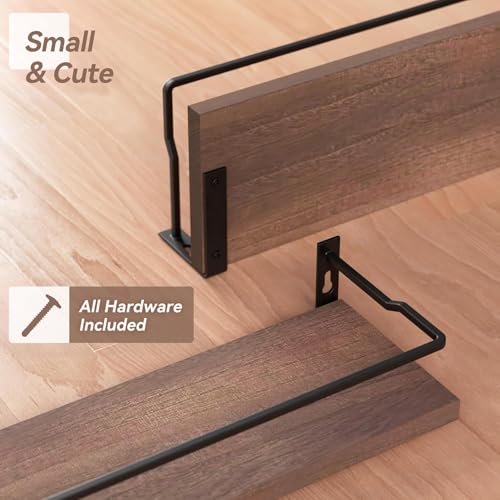RICHER HOUSE Floating Shelves, Small Wall Shelf for Bathroom Decor, Rustic Wall Mounted Wood Shelves Set of 2, Bathroom Organizer Over Toilet Storage, Kitchen Shelf - Rustic Brown - color: Brown