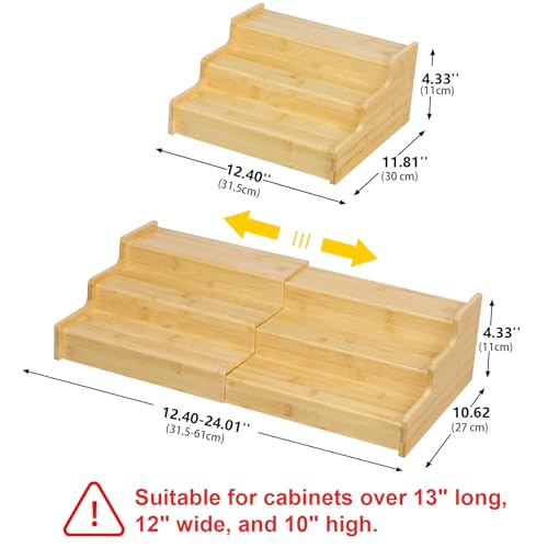Hongtamoya 3-Tier Expandable Bamboo Mug Holder For Countertop Coffee Cup Holder Display Mug Organizer Mug Rack for Coffee Bar Organizer Mug Shelf for Cabinet for Kitchen, Home - size: (12.40~24.01'')L*10.62''W*4.33''H