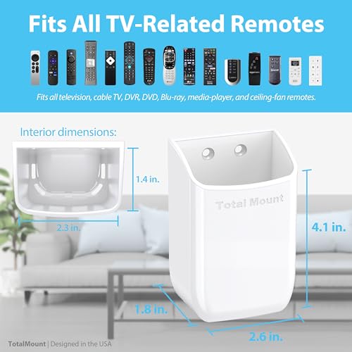 TotalMount Hole-Free Remote Holder – Eliminates Need to Drill Holes in Your Wall (White Remote Control Holder, Quantity 1) - color: White