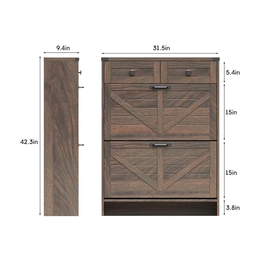 Halitaa Shoe Cabinet with 2 Flip Drawers & 2 Drawers,Farmhouse Shoe Storage Cabinet for Entryway,Slim Freestanding Narrow Organizer Rack for Front Door Entrance,Dark Walnut - color: Dark Walnut, style: 2-Drawers