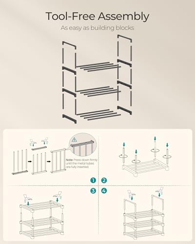 SONGMICS Shoe Rack, 3-Tier Shoe Organizer, Metal Storage Shelf, Upright or Upside Down, for 4-8 Pairs, Stackable, for Entryway, 11.8 x 16.7 x 21.5 Inches, Black ULSA003B01 - color: Black, size: 3 Tiers (16.7"W)