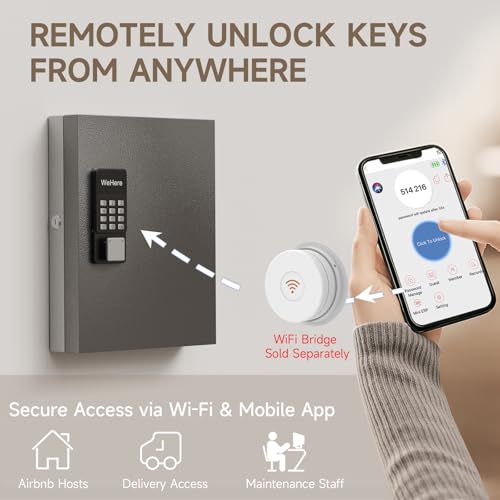 WeHere 32-Key Smart Key Lock Box Wall Mount – Commercial Key Cabinet with App, Keypad, Bluetooth & WiFi Unlock (Sold Separately), Access Log Tracking, Key Management for Rental, Office, Property - size: 32 Key Box (Smart)