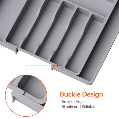 Lifewit Silverware Drawer Organizer, Expandable Utensil Tray for Kitchen, BPA Free Flatware and Cutlery Holder, Adjustable Plastic Storage for Spoons Forks Knives, 13-22 x 15", Grey - color: Gray, size: XL (13-22''W x 15''D)