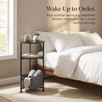Small Round Side Table with Storage Basket, 3-Tier Narrow End Table Nightstand for Living Room Bedroom, 11.8" Diameter Modern Bedside Table for Small Spaces, Wood Grain & Metal Frame (Black) - color: Black