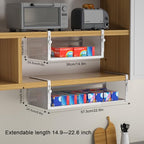 AmonHouseware 2Pack Under Shelf Basket, Adjustable Hanging Under Cabinet Shelf Storage, Hanging Holder Length Stretchable 14.9-22.6Inch for Kitchen Pantry Desk Counter Bookshelf Cupboard (White) - color: White