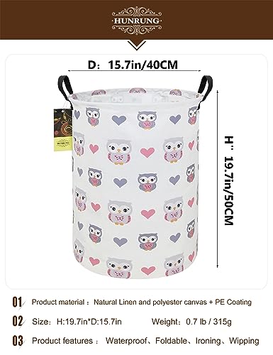 Collapsible Fabric Storage Basket, Waterproof Laundry Hamper with Handles, Round Storage Bin for Clothes Toys, Foldable Organizer for Bedroom Nursery Bathroom(Round-Love Owl) - color: Round-Love Owl
