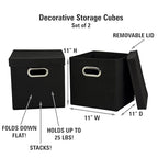 Household Essentials 34-1 Decorative Storage Cube Set with Removable Lids | Black | 16-Pack - size: 2 Count (Pack of 8)