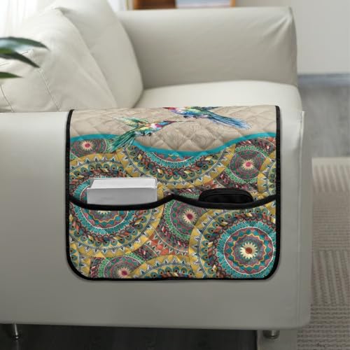 Boho Mandala Hummingbird Print Couch Arm Rest Cover Anti-Slip Furniture Protectors for Pet Cat Dog, Stain Resistant Arm Covers for Sofa with 2 Pockets Modern Home Decor - color: Boho Mandala Hummingbird