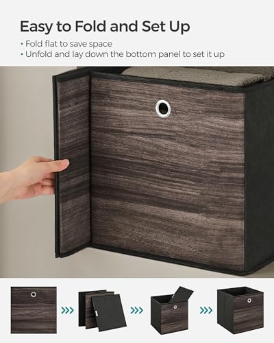 SONGMICS Storage Cubes, Set of 6 Storage Bins with Handles, Foldable Oxford Fabric and Non-Woven Fabric Storage Boxes, 13 x 13 x 13 Inches, Fit Cube Storage Unit, Chestnut Brown URFB133K01 - color: Chestnut Brown, size: 6 Pack (13"L x 13"W x 13"H)