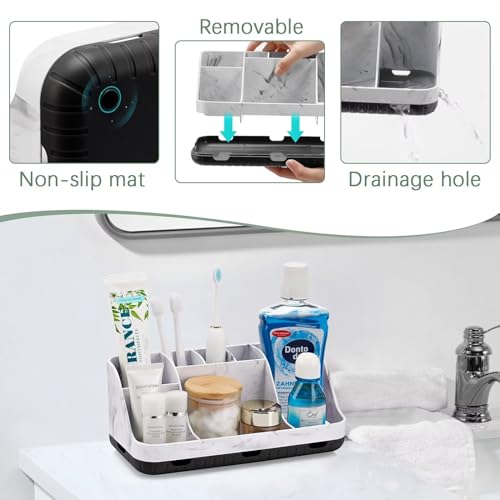 GFWARE Marble Bathroom Countertop Organizer - Detachable 7 Slots Kids Electric Toothbrush and Toothpaste Holde Drainage for Bathroom Accessories Organization Counter Vanity Storage, Black - color: Marble Black