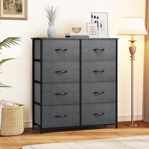 DWVO Dresser for Bedroom, Fabric Dresser with 8 Drawers, Chest of Drawers for Closet, Living Room - color: Black Grey, style: 8-Drawer