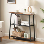 HOOBRO Narrow Console Table, 3-Tier Small Entryway Table with Storage Shelves, Behind Couch Sofa Table, Hallway Table for Entryway, Foyer, Hallway, Living Room, Rustic Brown and Black BF62XG01 - color: Rustic Brown + Black