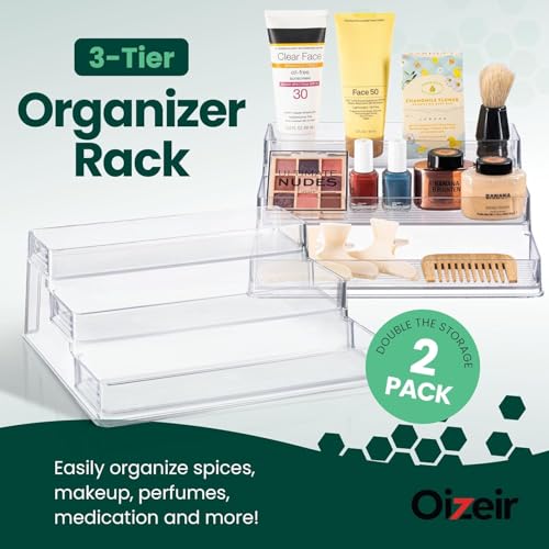 Oizeir Clear Spice Rack (4-Pack) – 3-Tier Acrylic Organizer for Cabinet – Deep Spice Shelf – 10.4 x 9.6 x 4 Inches – Holds Seasoning and Condiments - size: 4-Pack