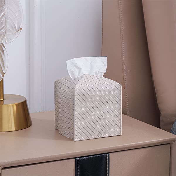 Tissue Box Cover PU Leather Tissue Holder Square Facial Tissue Case Facial Paper Organizer Dispenser for Bathroom, Vanity Countertop, Tabletop, Car, Griege - color: Griege, size: Square