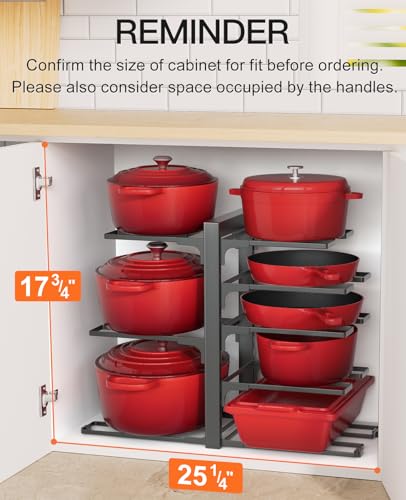 ORDORA Pots and Pans Organizer Rack for Cabinet, 15.83" Height 8-Tier Heavy Duty 120LBS Pot Pan Organizer under Cabinet Adjustable for Dutch Oven, Cast-iron Pan, Heavy Skillets Griddles, Shallow Pot - size: M-15.83"H-HeavyDuty