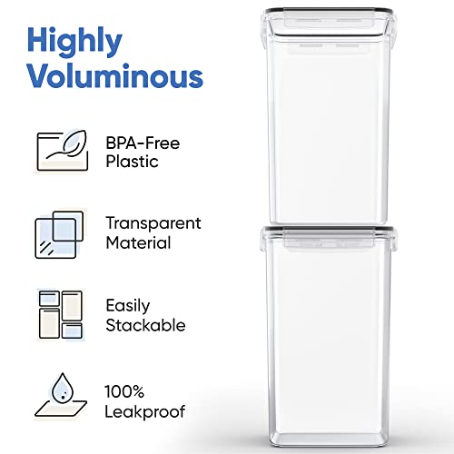 Chef's Path Extra Large Airtight Food Storage Containers with Lids, Pack of 2, 6.5L, 220Oz, Airtight Kitchen and Pantry Bulk Canisters for Flour, Sugar, Rice, and Baking Supplies - Transparent