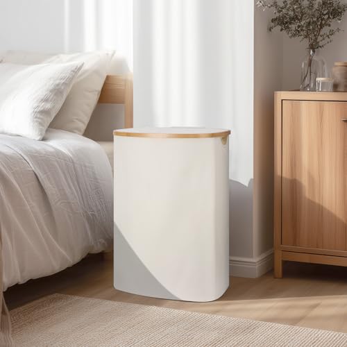Slim Laundry Basket with Lid, 80L Narrow Laundry Hamper with Removable Bag, Clothes Hampers for Laundry with Bamboo Handles for Bathroom, Bedroom, Dorm & Laundry Room - color: Beige, size: 80L