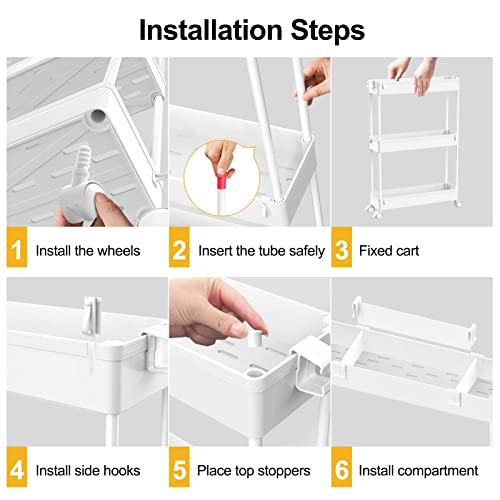 SPACELEAD Slim Storage Cart 3 Tier,Bathroom Organizer Rolling Utility, Mobile Shelving Unit Slide Out for Office, Kitchen, Laundry Room & Narrow Places,White - color: White