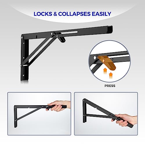 Ravinte -2 Pack 20 Inch Folding Shelf Brackets – Matte Black, Heavy Duty Collapsible Brackets for Tables and Benches – Space-Saving Design - size: 20 Inch