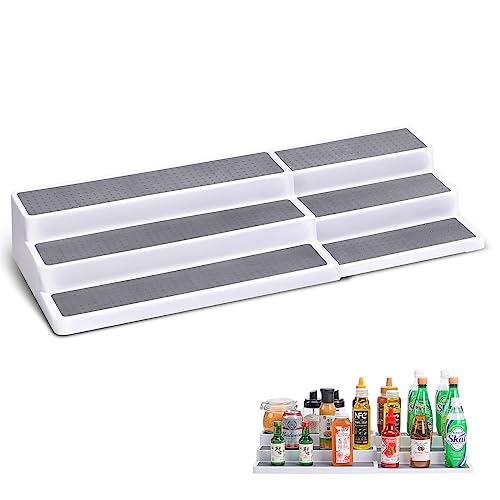 CiWiVOKi 3 Tier Expandable Spice Rack Organizer, Plastic Spice Rack, Adjustable Length 14.6In-25.8In, Non-Skid Tiered Spice Shelf Organizer for Kitchen Cabinet, Cupboard, Pantry, White/Grey - color: White/Gray(Pack of 1), size: 14.6"-25.8"