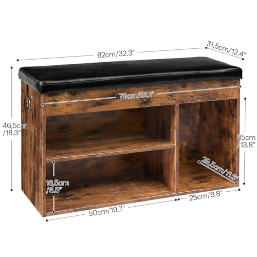 HOOBRO Shoe Storage Bench with Cushion, 32.3'' Entryway Bench with Lift Top Hidden Storage and Adjustable Shelves, Wooden Shoe Rack Bench for Entryway Bedroom, Rustic Brown and Black BF40HX01 - color: Rustic Brown + Black
