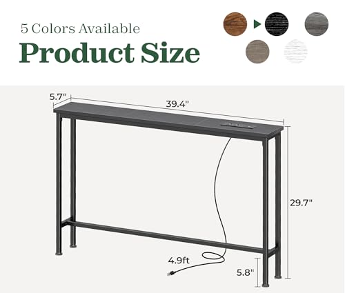 SUPERJARE 5.7 Inch Console Table with Outlet, Sofa Table, Behind Couch Table, 5.7 x 39.4 x 29.7 Inches, Metal Frame, Charging Station, for Living Room, Black - color: Black, size: 5.7''D x 39.4''W x 29.7''H