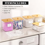 4+1 Pack Laundry Room Organization Containers,Clear Laundry Pods Container,Large Laundry Detergent Powder Storage Containers with Wooden Lids & Labels,Laundry Pods Holder for Scent Booster,Powder,Pods - style: 4+1 Pack