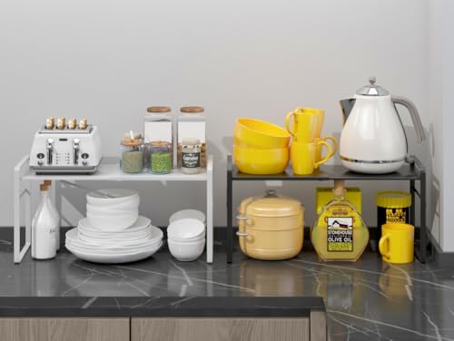 Expandable Cabinet Shelf Organizer Riser for Kitchen Pantry Cupboard Under Sink Countertop,kitchen cabinet shelf (white) - color: White