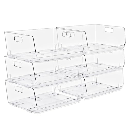 Sorbus Stackable Storage Bins Open Front, Clear Stackable Storage Bins, Pantry Bins for Storage and Organization, Acrylic Stackable Bins for Kitchen, Clear Pantry Organizer Bins (Large 6 Pack) - size: Large, style: 6 Pack
