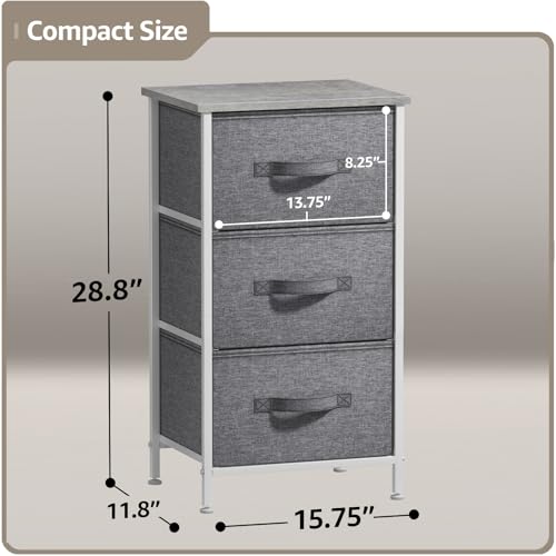 Sorbus Nightstand with 3 Drawers - Bedside Furniture & Night Stand End Table Dresser with Steel Frame, Wood Top, Easy Pull Fabric Bins for Home, Bedroom Accessories, Office & Dorm - color: Grey, style: 3 Drawer