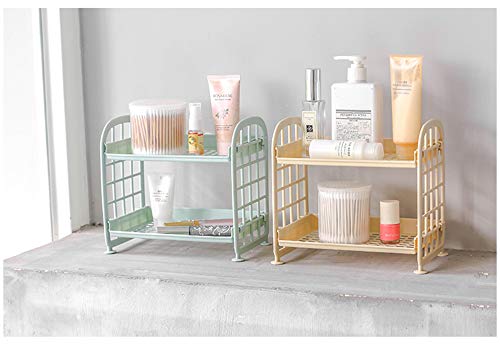 UnnFiko 2-Layers Table Shelf Organizer, Adjustable Plastic Storage Rack Shelf Square Basket Desk Stand Table Storage Organizer Shelves (Green) - color: Green