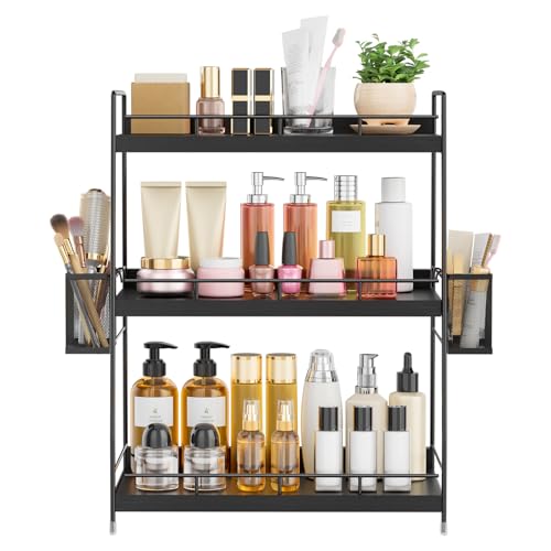 Bathroom Counter Organizer,Bathroom Countertop Organizer with Baskets,Vanity Organizers,Counter Shelf,Countertop Storage, Makeup Organizers(Black) - color: Black